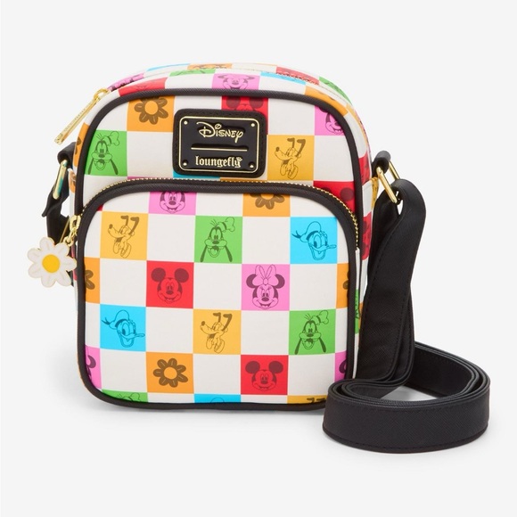 Loungefly Handbags - Loungefly Disney Mickey Mouse & Friends Floral Checkered Crossbody Bag NWT